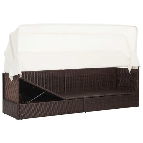 Havesofa med baldakin polyrattan brun
