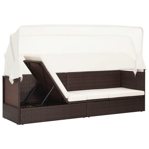 Havesofa med baldakin polyrattan brun