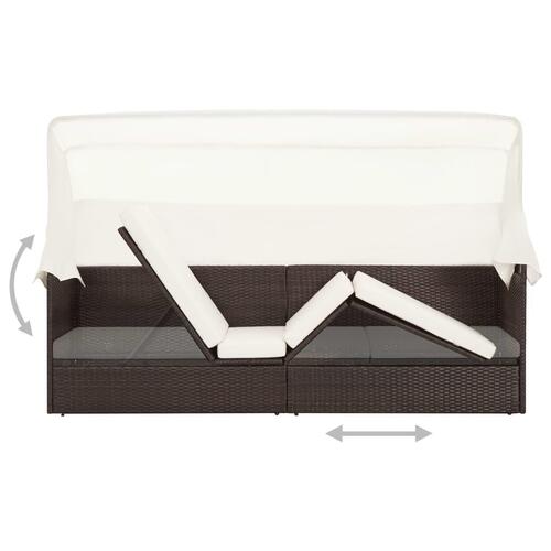 Havesofa med baldakin polyrattan brun