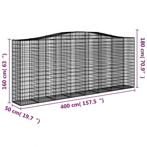 Buede gabionkurve - 4 stk. 400×50×160/180 cm i galvaniseret jern