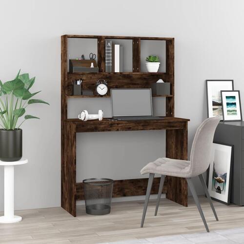 Skrivebord m. hylder 102x45x148 cm konstrueret træ røget egetræ
