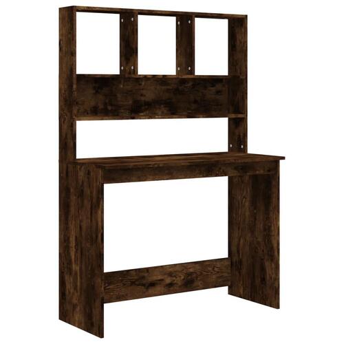 Skrivebord m. hylder 102x45x148 cm konstrueret træ røget egetræ