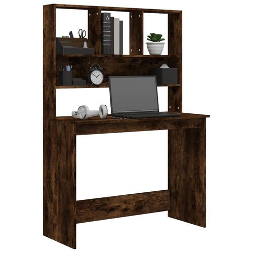 Skrivebord m. hylder 102x45x148 cm konstrueret træ røget egetræ