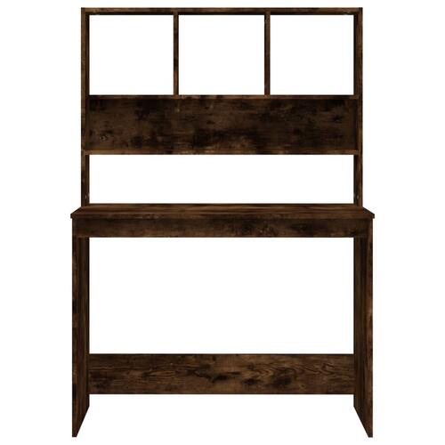 Skrivebord m. hylder 102x45x148 cm konstrueret træ røget egetræ