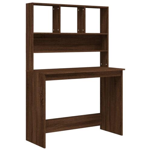 Skrivebord m. hylder 102x45x148 cm konstrueret træ brun egetræ