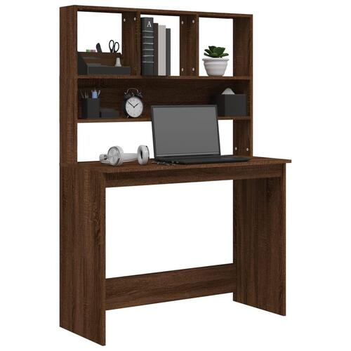 Skrivebord m. hylder 102x45x148 cm konstrueret træ brun egetræ