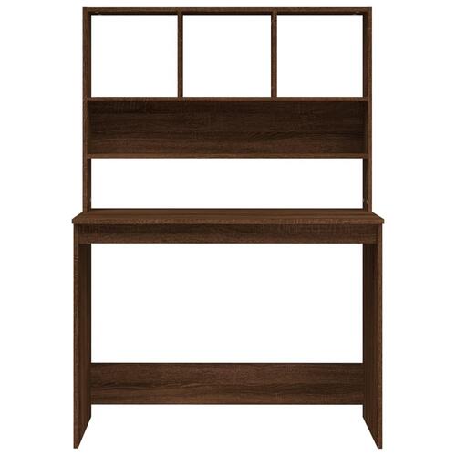Skrivebord m. hylder 102x45x148 cm konstrueret træ brun egetræ