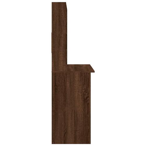 Skrivebord m. hylder 102x45x148 cm konstrueret træ brun egetræ