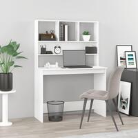 Skrivebord m. hylde 102x45x148 cm konstrueret træ hvid højglans
