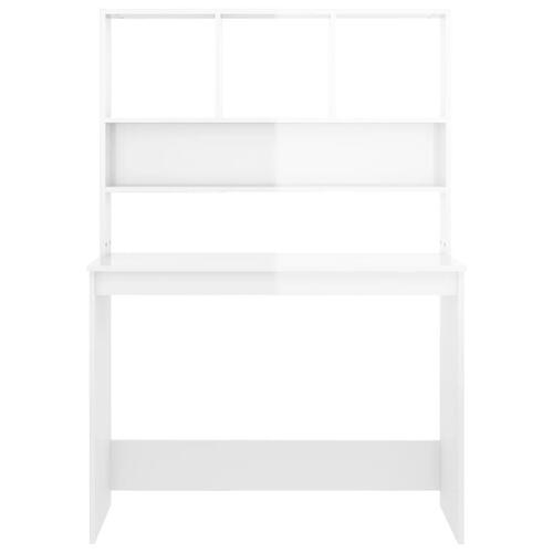Skrivebord m. hylde 102x45x148 cm konstrueret træ hvid højglans