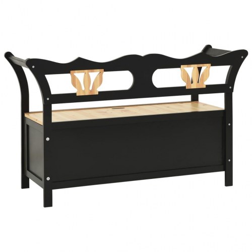 Opbevaringsbænk i massivt fyrretræ - 107×45×75,5 cm, sort