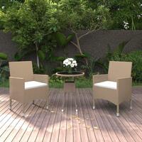 Spisebordssæt til haven 3 dele polyrattan beige
