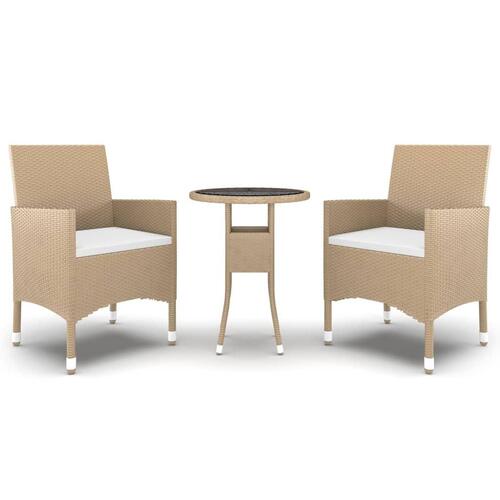 Spisebordssæt til haven 3 dele polyrattan beige