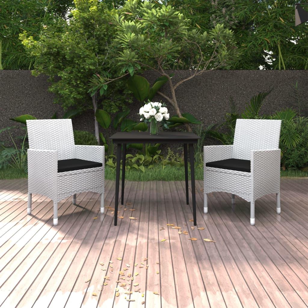 Spisebordssæt til haven 3 dele med hynder polyrattan og glas