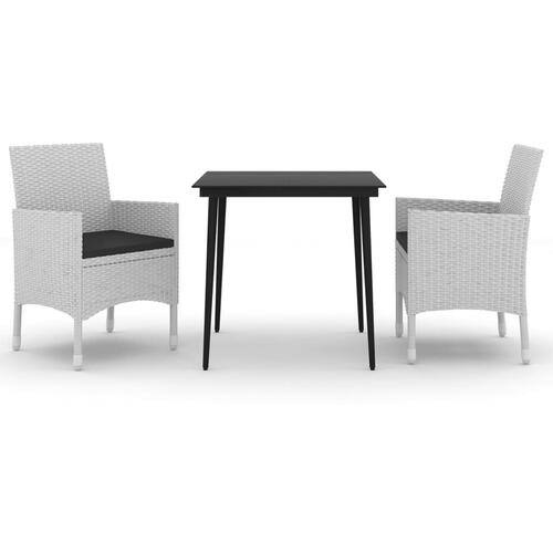 Spisebordssæt til haven 3 dele med hynder polyrattan og glas