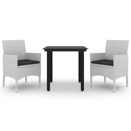 Spisebordssæt til haven 3 dele med hynder polyrattan og glas