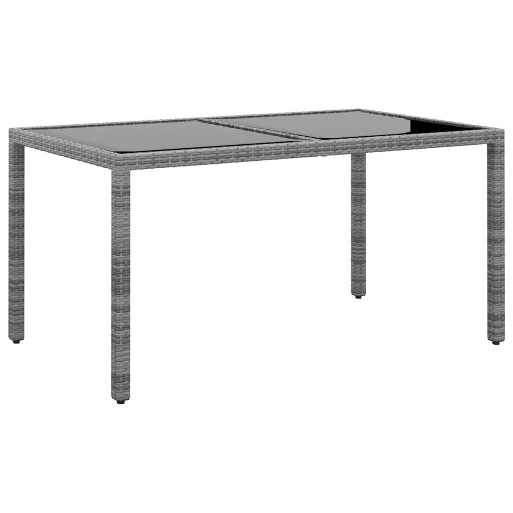 Havebord 150x90x75 cm hærdet glas og polyrattan grå