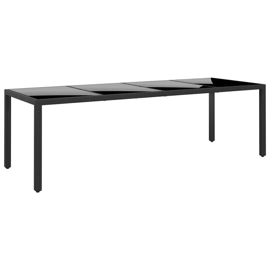 Havebord 250x100x75 cm hærdet glas og polyrattan sort