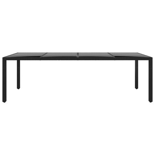 Havebord 250x100x75 cm hærdet glas og polyrattan sort