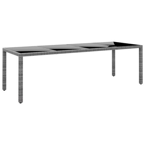 Havebord 250x100x75 cm hærdet glas og polyrattan grå
