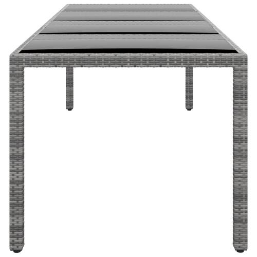Havebord 250x100x75 cm hærdet glas og polyrattan grå