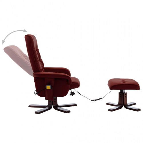 Massagestol med fodskammel kunstlæder vinrød