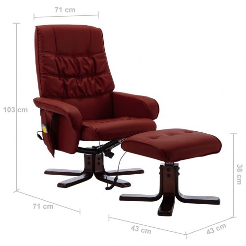 Massagestol med fodskammel kunstlæder vinrød