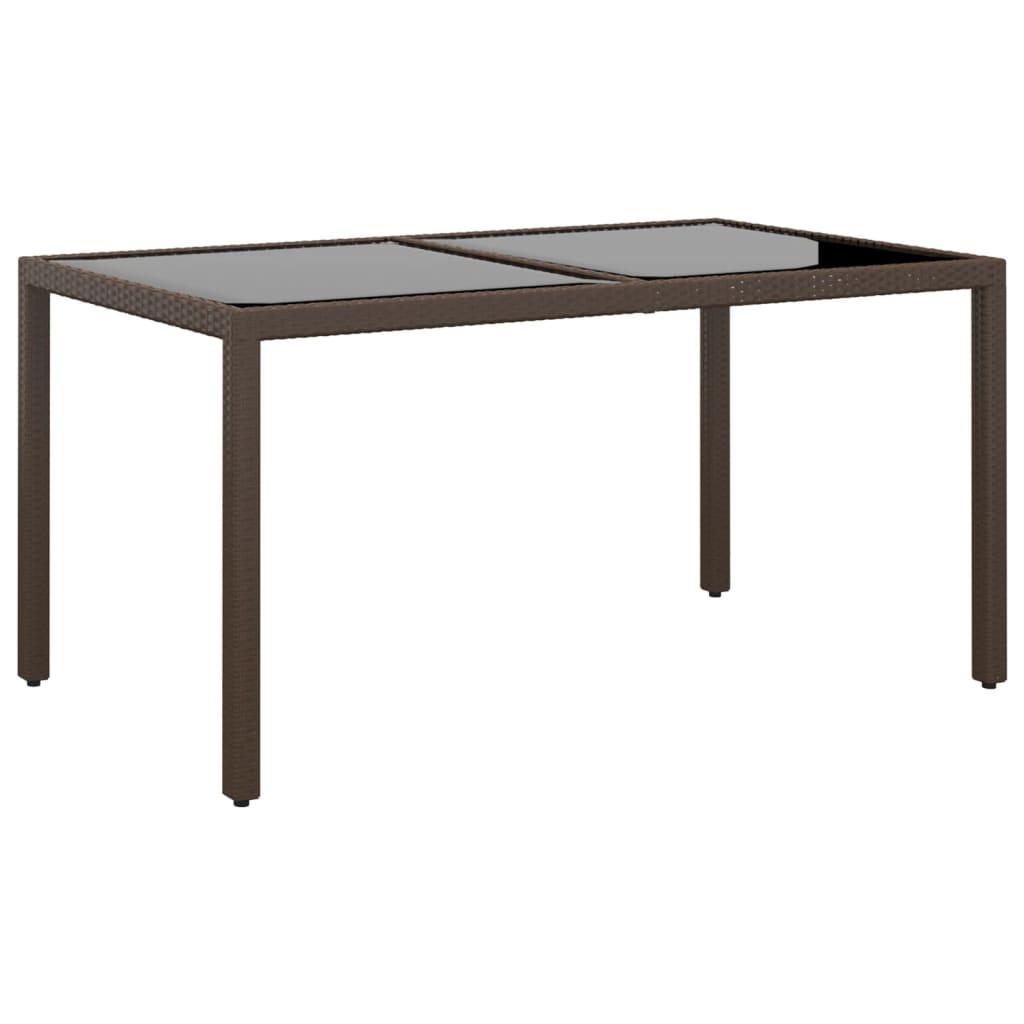Havebord 150x90x75 cm hærdet glas og polyrattan brun
