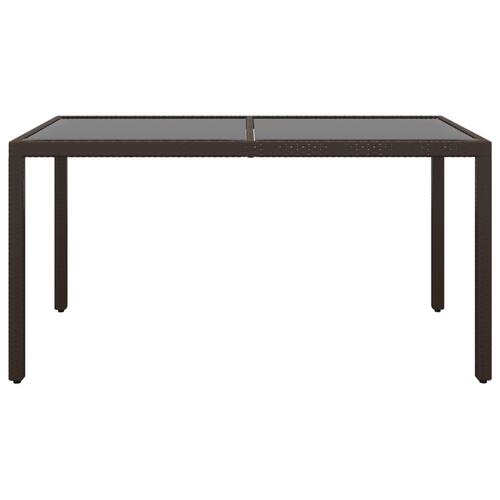 Havebord 150x90x75 cm hærdet glas og polyrattan brun