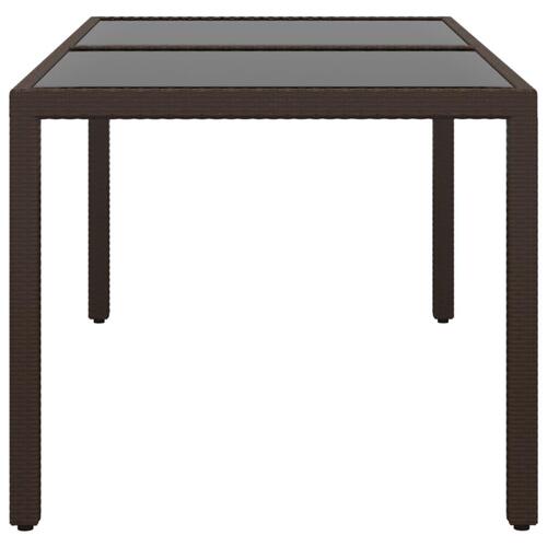 Havebord 150x90x75 cm hærdet glas og polyrattan brun