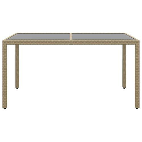 Havebord 150x90x75 cm hærdet glas og polyrattan beige