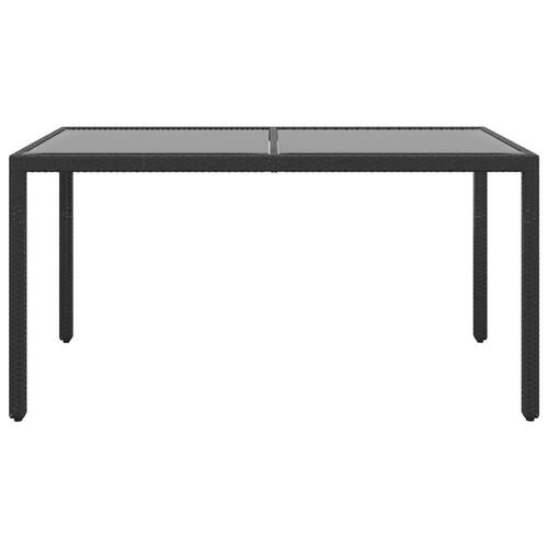 Havebord 150x90x75 cm hærdet glas og polyrattan sort