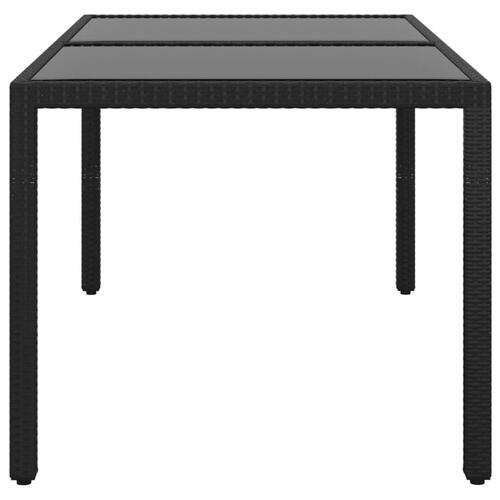Havebord 150x90x75 cm hærdet glas og polyrattan sort