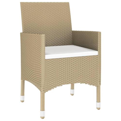 Spisebordssæt til haven 7 dele polyrattan og hærdet glas beige