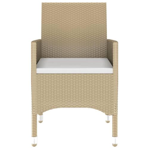 Spisebordssæt til haven 7 dele polyrattan og hærdet glas beige
