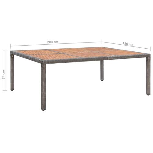 Havebord 200x150x74 cm polyrattan og akacietræ grå