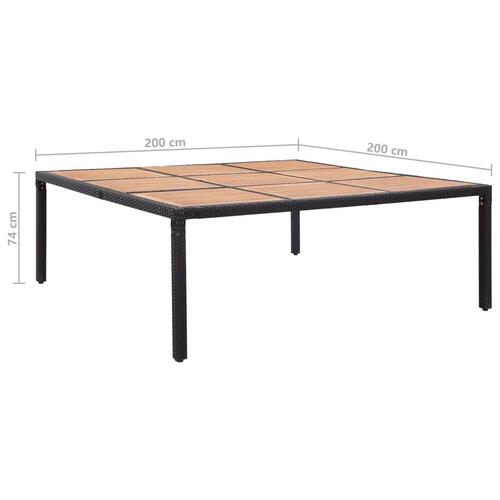 Havebord 200x200x74 cm polyrattan og akacietræ sort