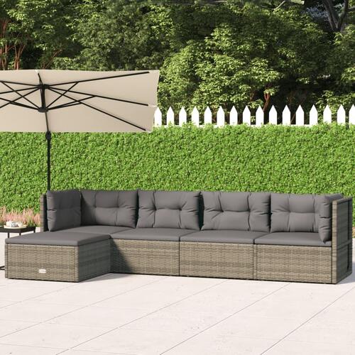 Loungesæt til haven 5 dele med hynder polyrattan grå