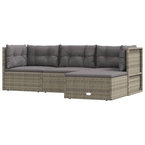 Loungesæt til haven 4 dele med hynder polyrattan grå