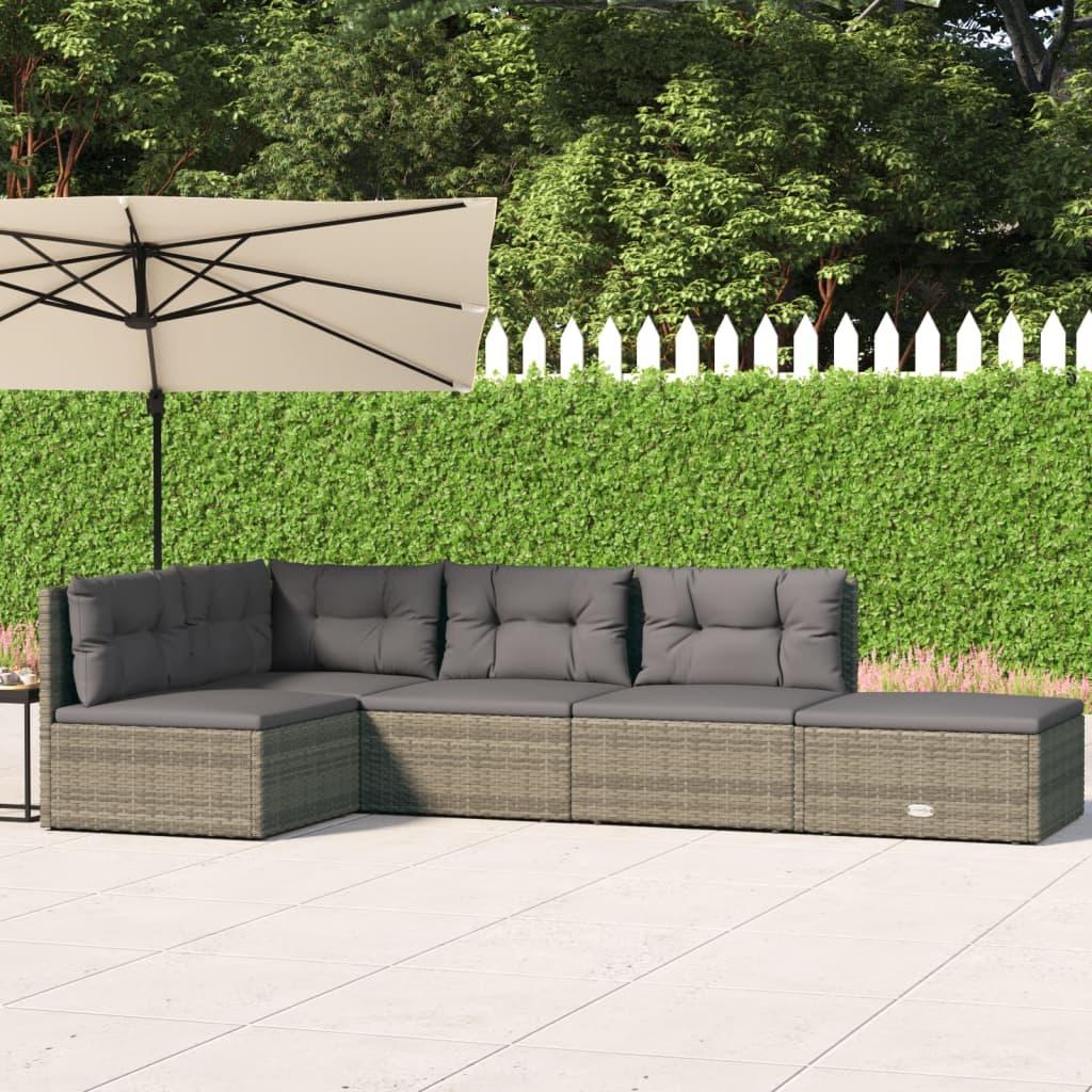 Loungesæt til haven 5 dele med hynder polyrattan grå