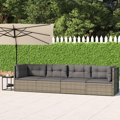 Loungesæt til haven 4 dele med hynder polyrattan grå