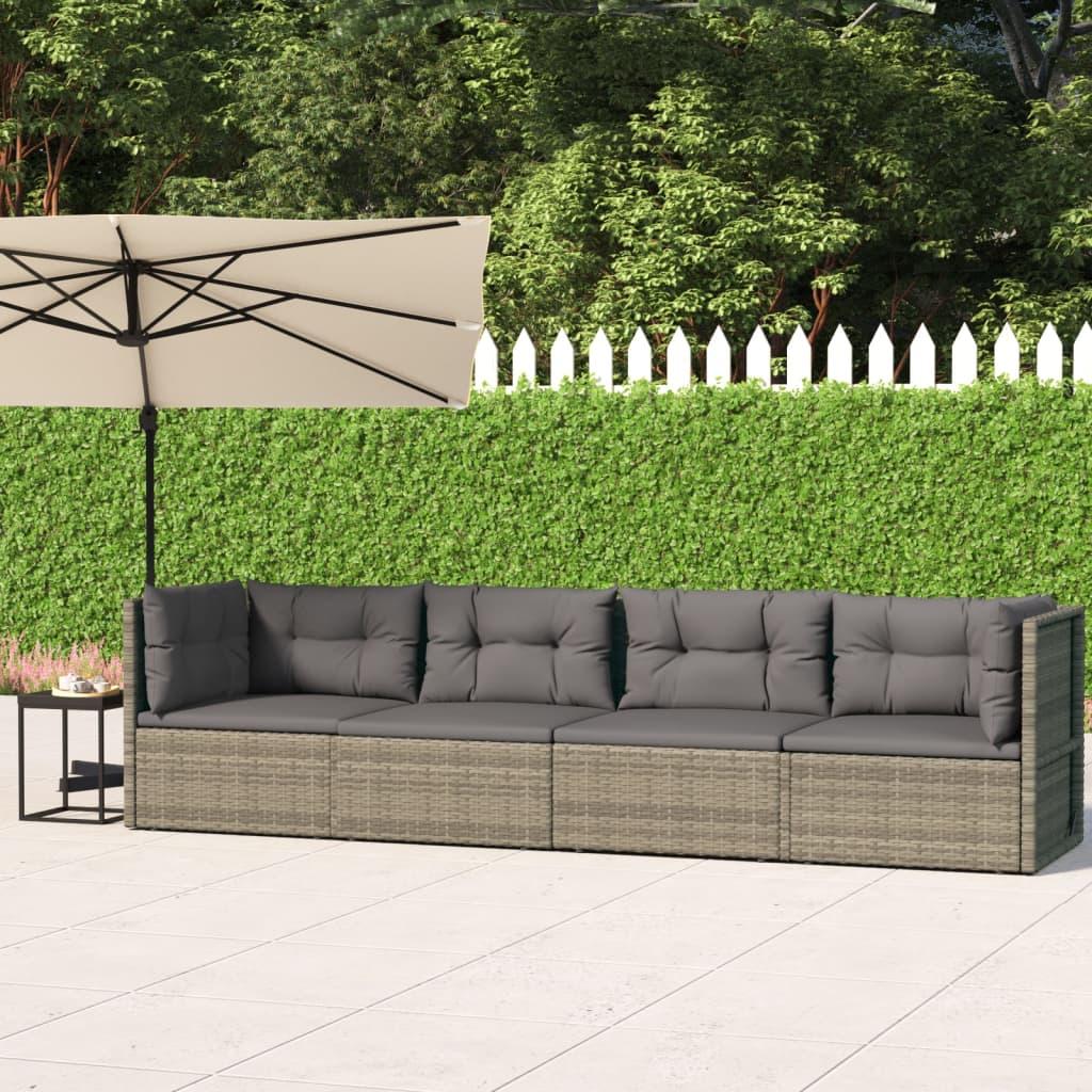 Loungesæt til haven 4 dele med hynder polyrattan grå
