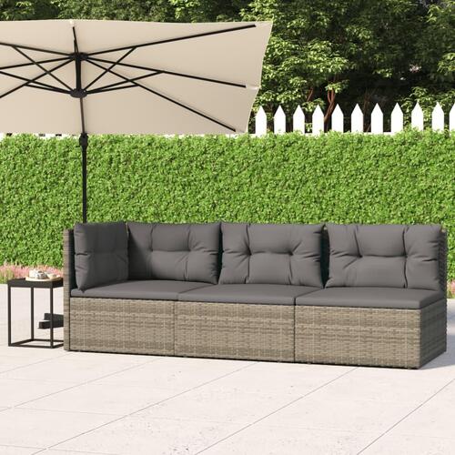 Loungesæt til haven 3 dele med hynder polyrattan grå