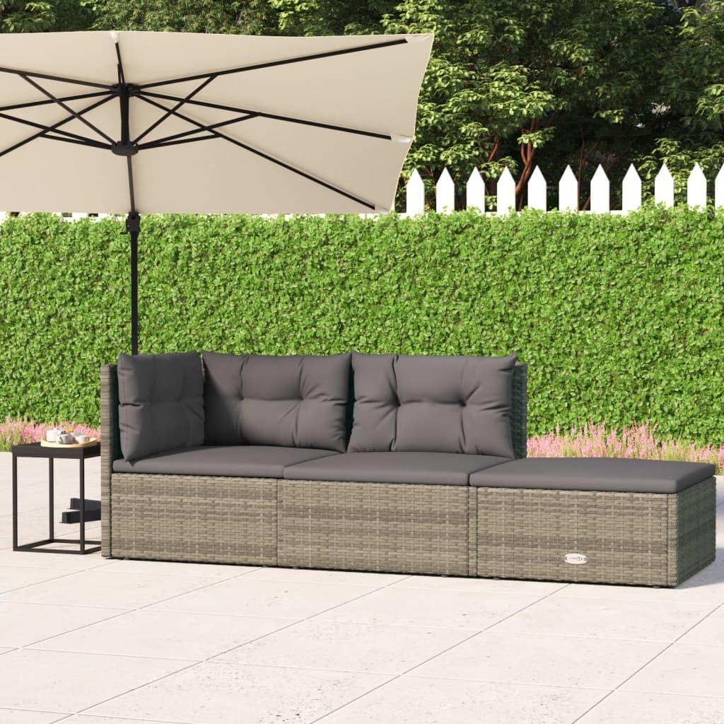 Loungesæt til haven 3 dele med hynder polyrattan grå