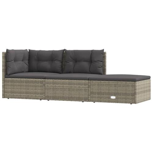 Loungesæt til haven 3 dele med hynder polyrattan grå