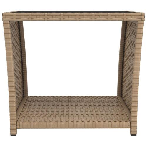 Havebord med glasbordplade polyrattan og hærdet glas beige
