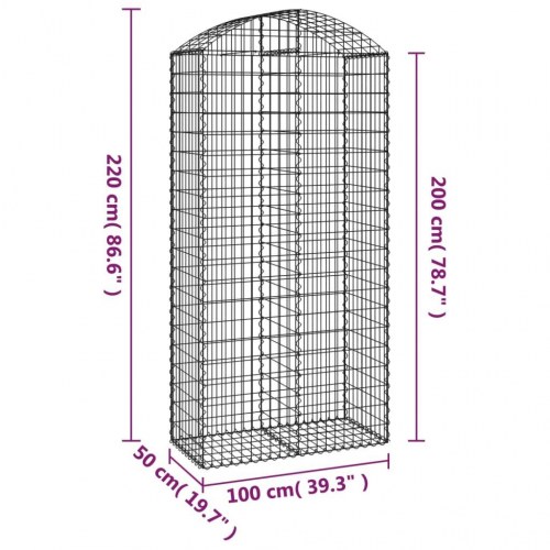 Buet gabionkurv 100×50×200/220 cm - galvaniseret jern