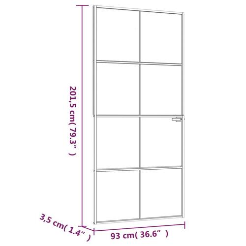 Dør 93x201,5 cm hærdet glas og aluminium sort