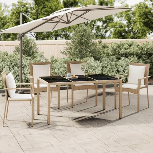 Havebord med glasbordplade polyrattan og hærdet glas beige