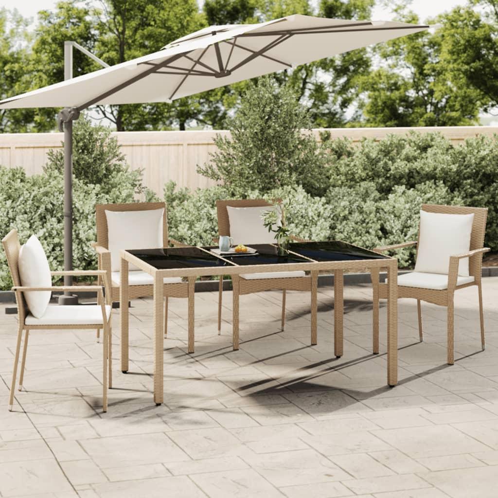Havebord med glasbordplade polyrattan og hærdet glas beige